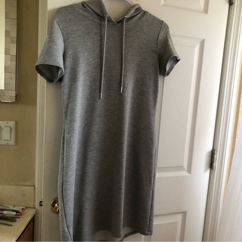 CK hooded jersey dress gray